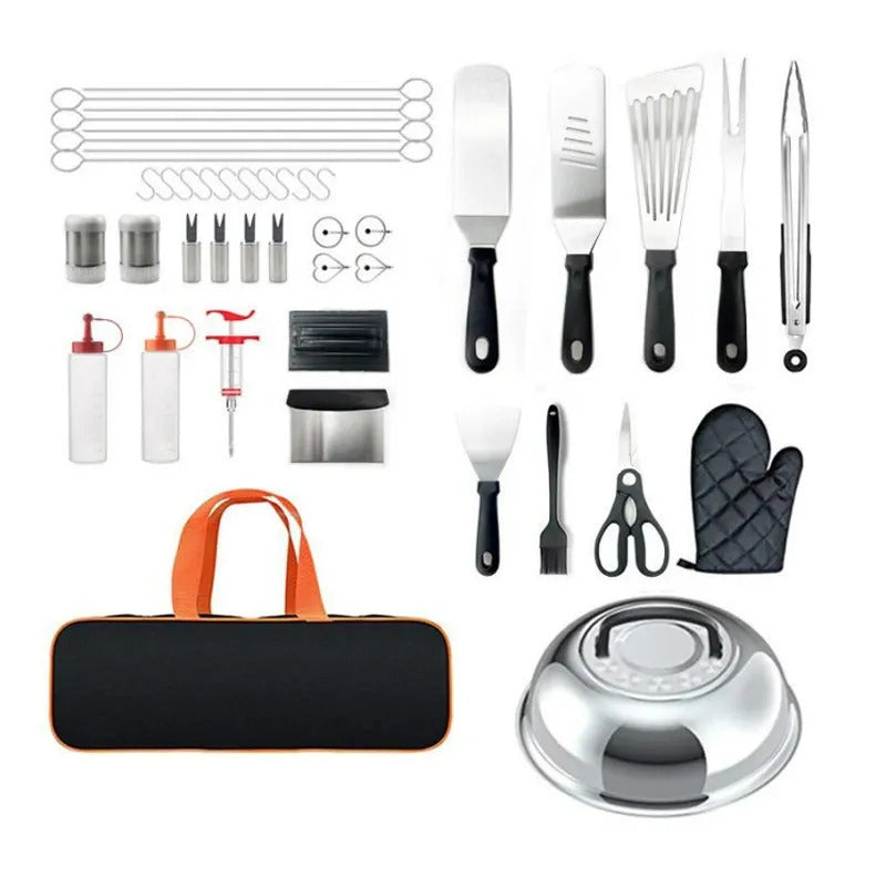 Camping BBQ Outdoor Barbecue Tool Set Stainless Steel Spatula Barbecue Cooking Spatula Combination Grill Set
